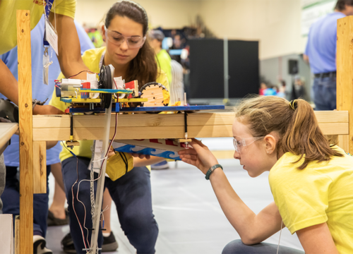 Students from Woodlawn Beach Middle School competing in the Emerald Coast BEST Robotics competition on Nov. 3, 2018
