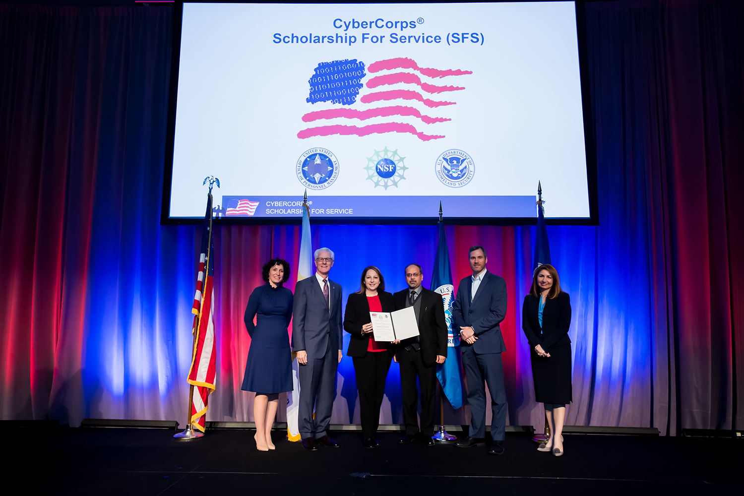 Dr. Eman El-Sheikh and Dr. Tirthankar Ghosh recognized at the CyberCorps Scholarship for Service Awards Ceremony in Washington, D.C.