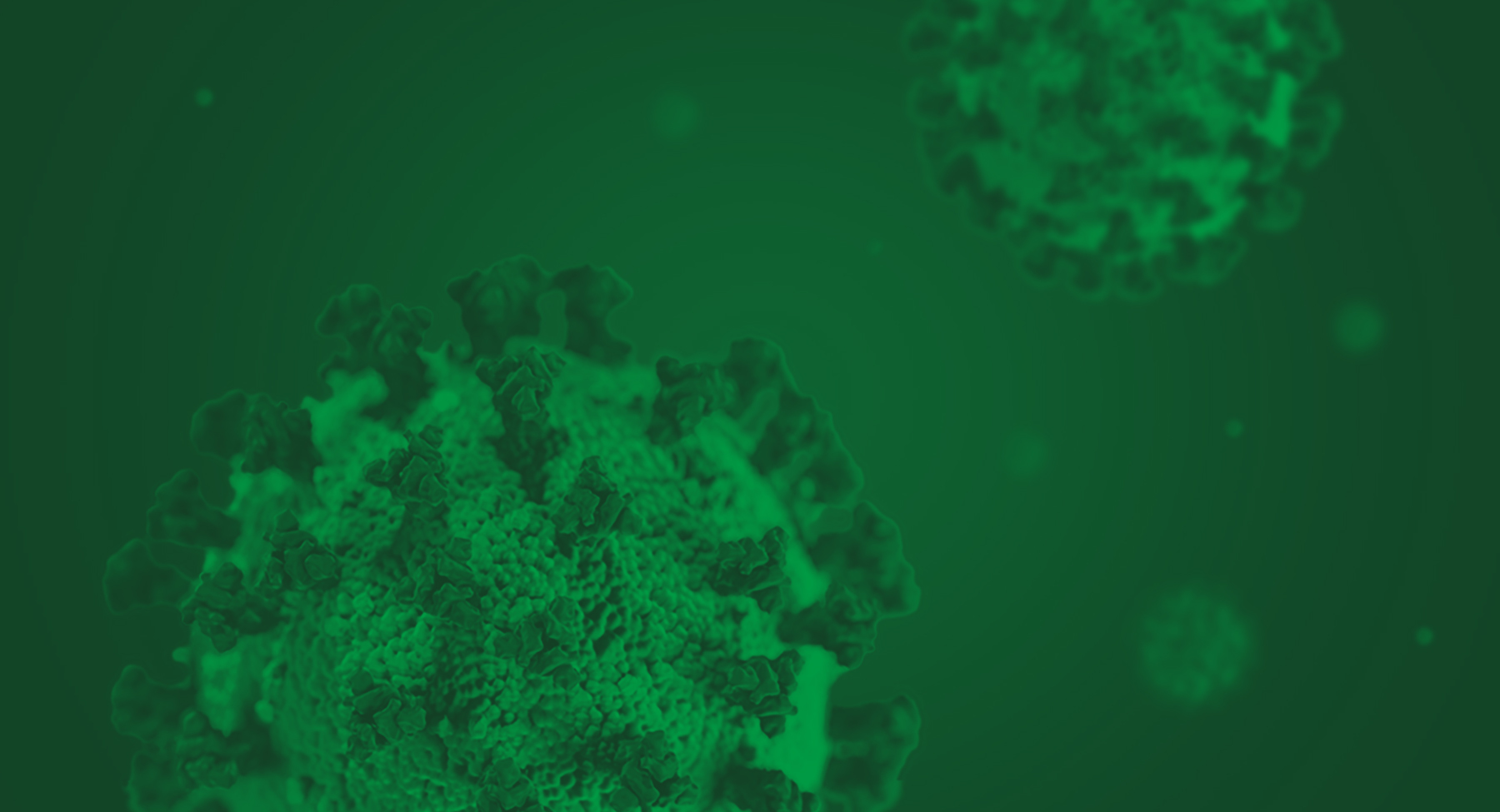 Green graphic of Coronavirus (COV-19) cells