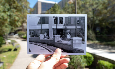 Historical photos at familiar locations display UWF's progress since opening in 1967.