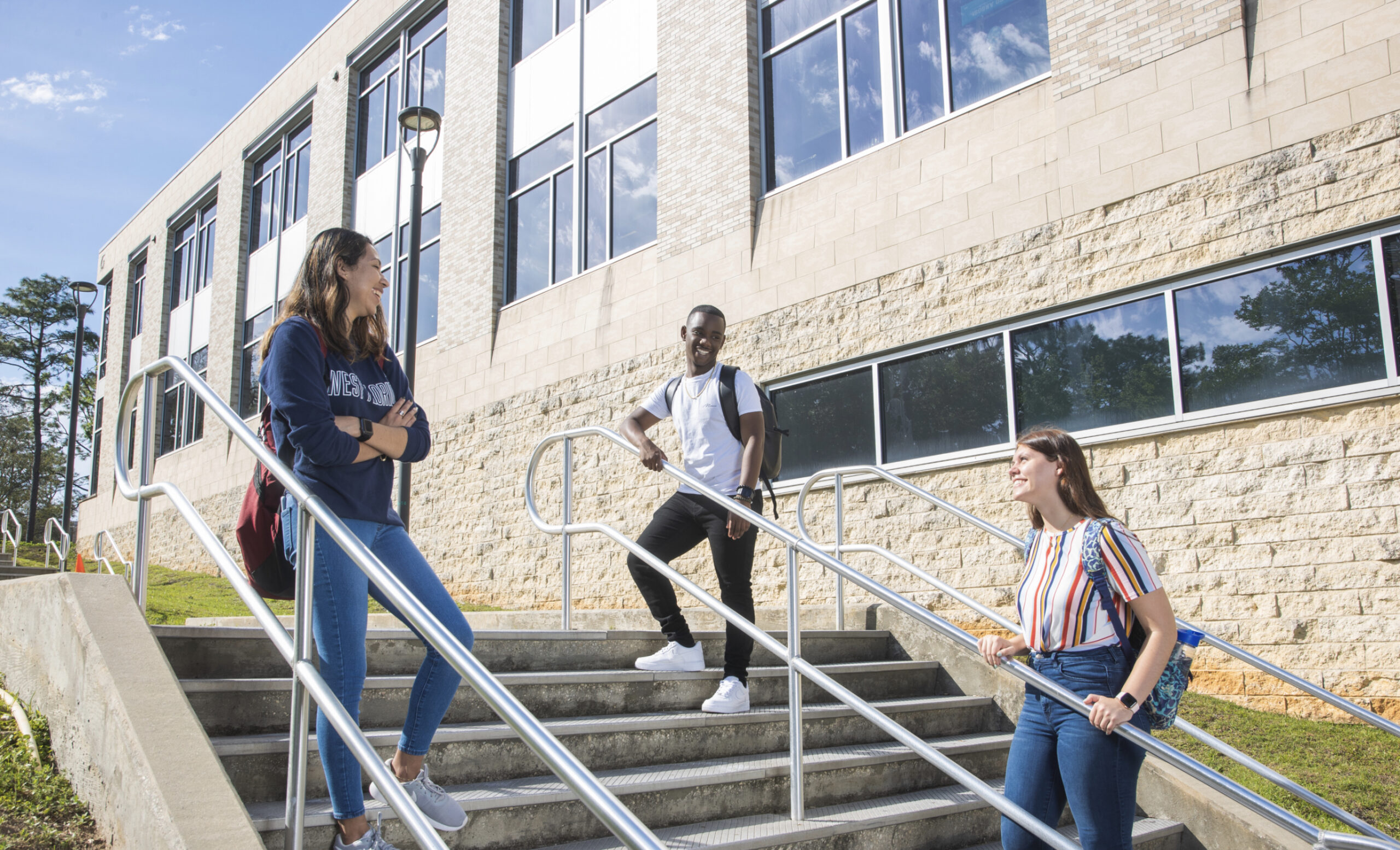 Students socialize between classes responsibly at different locations on the UWF campus.