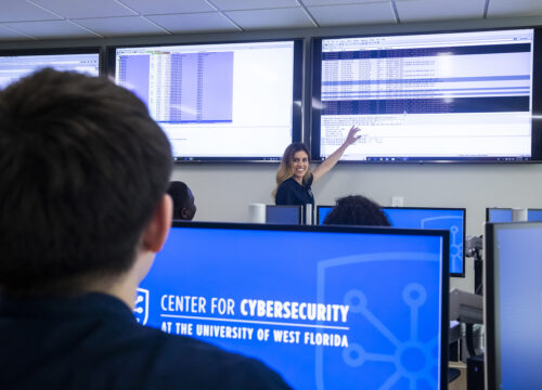 The UWF Center for Cybersecurity is a cutting-edge site that supports full-spectrum cyber operations including detection, incident response, protection, recovery and investigation using hands-on, scenario-based training. Located in the Studer Community Institute in downtown Pensacola, the Center for Cybersecurity's location positions the Center to conduct innovative teaching, research and training for students, professionals and state agency personnel.
