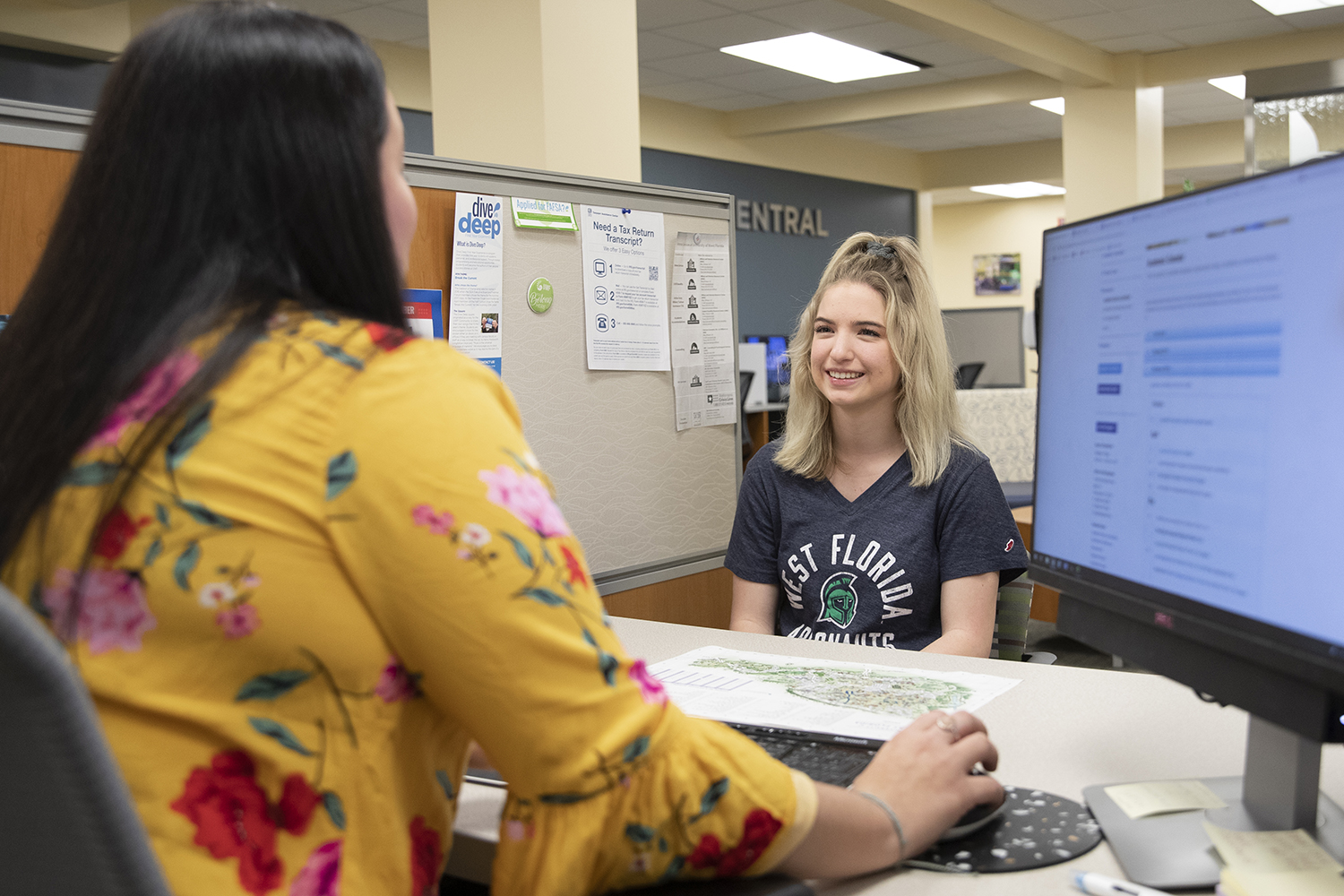 At UWF, the Admissions Office in Building 18 serves as "Point A" for a student's academic odessey as an Argonaut. At Admissions, students have resources such as financial advisors to help guide and plan their UWF experience.