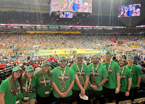 Nine UWF sport management students attend the NCAA Final Four men's basketball tournament inside the packed Alamodome