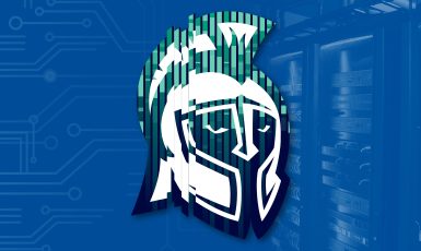 Graphic: Argonaut helmet over blue-toned cybersecurity lab.