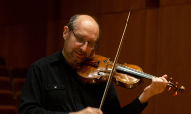 Person plays a violin.