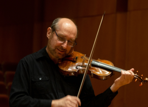 Person plays a violin.