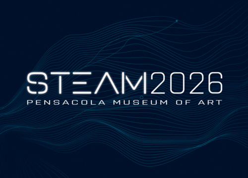 Graphic with wavy lines. Text: "STEAM2026 Pensacola Museum of Art"