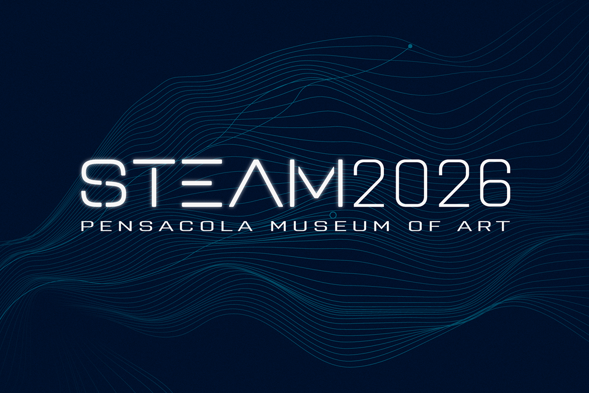 Graphic with wavy lines. Text: "STEAM2026 Pensacola Museum of Art"